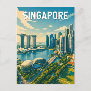 Singapore Illustration Travel Art Vintage Postcard