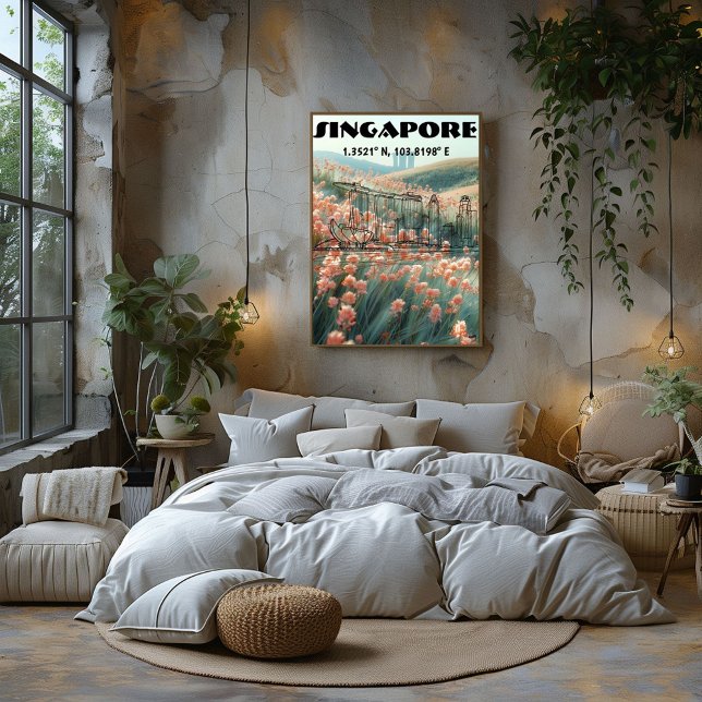 Singapore: Line art with coordinates. Poster (Creator Uploaded)