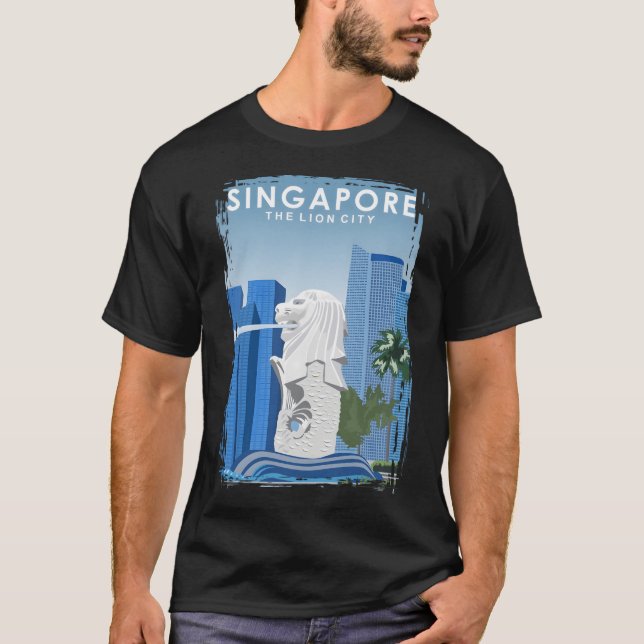 Singapore Lion City Travel Poster Art Print  T-Shirt (Front)