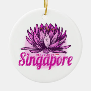 Singapore Lotus Flag Vintage Holiday Souvenir Ceramic Tree Decoration