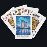 Singapore Marina Bay Night Travel Art Vintage Playing Cards<br><div class="desc">Singapore retro vector travel design. Marina Bay is an upscale area of skyscrapers,  posh hotels and luxury malls. It's known for the towering Singapore Flyer Ferris wheel and the flower conservatories and colourful Supertrees of Gardens by the Bay.</div>