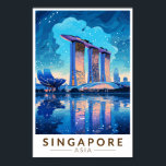 Singapore Marina Bay Night Travel Art Vintage Poster<br><div class="desc">Singapore retro vector travel design. Marina Bay is an upscale area of skyscrapers,  posh hotels and luxury malls. It's known for the towering Singapore Flyer Ferris wheel and the flower conservatories and colourful Supertrees of Gardens by the Bay.</div>