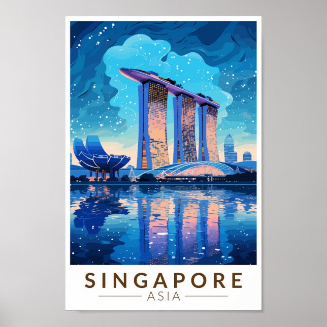 Singapore Marina Bay Night Travel Art Vintage Poster (Front)