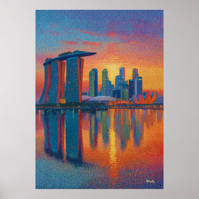 Singapore Marina Bay Sands Pointillism Skyline Poster (Front)