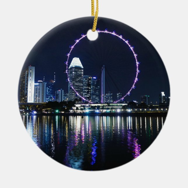 Singapore night skyline ceramic tree decoration (Front)