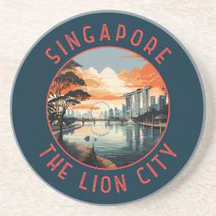 Singapore Retro Distressed Circle Coaster