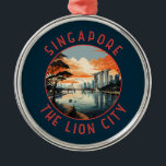 Singapore Retro Distressed Circle Metal Tree Decoration<br><div class="desc">Singapore retro vector travel design. Marina Bay is an upscale area of skyscrapers,  posh hotels and luxury malls. It's known for the towering Singapore Flyer Ferris wheel and the flower conservatories and colourful Supertrees of Gardens by the Bay.</div>