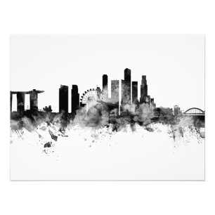 Singapore Skyline Black White Photo Print