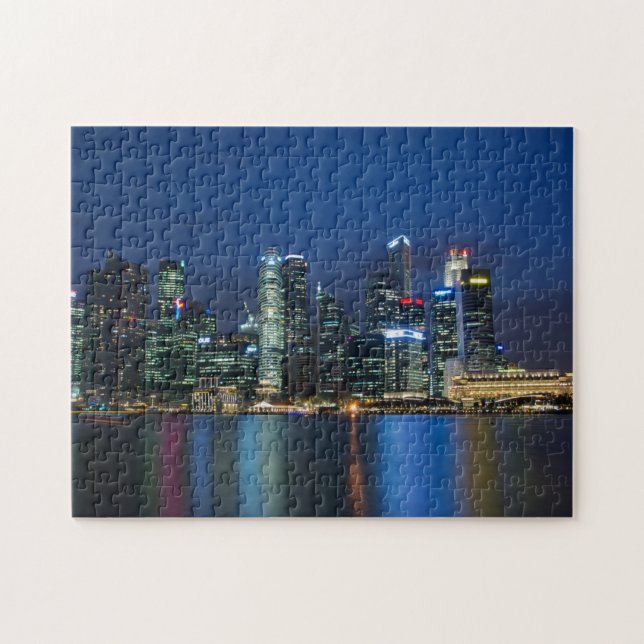 Singapore Skyline Blue Nights Jigsaw Puzzle (Horizontal)