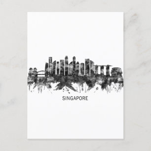 Singapore Skyline BW Holiday Postcard
