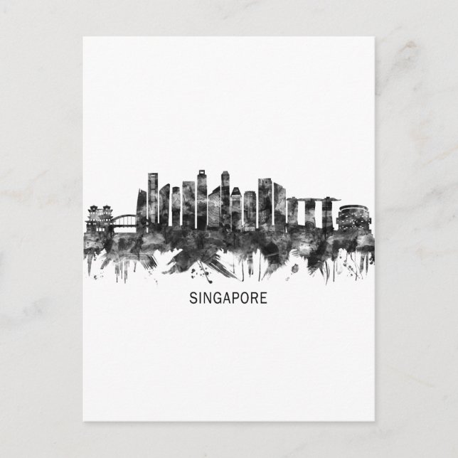 Singapore Skyline BW Holiday Postcard (Front)