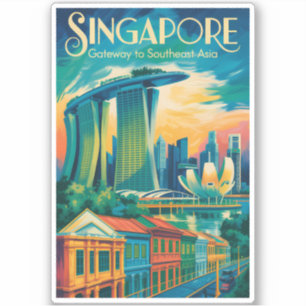 Singapore Skyline Illustration Travel Art Vintage