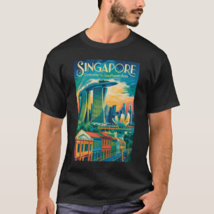 Singapore Skyline Illustration Travel Art Vintage T-Shirt