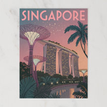 Singapore Skyline in Futuristic Retro Art