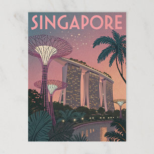Singapore Skyline in Futuristic Retro Art Postcard