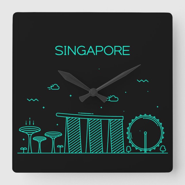 Singapore skyline square wall clock (Front)