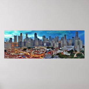 Singapore skyline viewed from Chinatown at sunset Poster