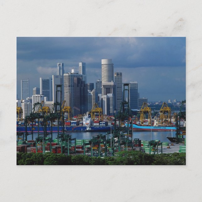 Singapore skyline with Tanjong Container Port, Sin Postcard (Front)