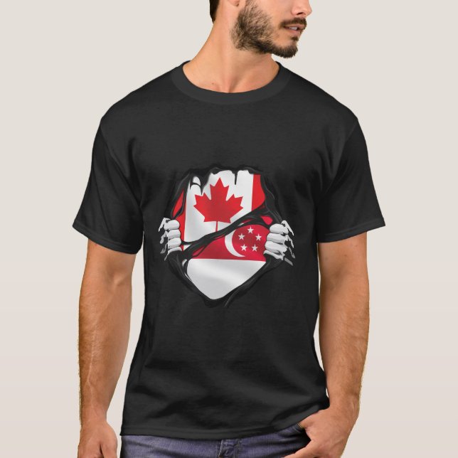 Singaporean Canadian Hands Ripped Roots Flag T-Shirt (Front)