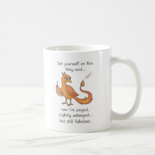 singed and slightly unhinged phoenix coffee mug