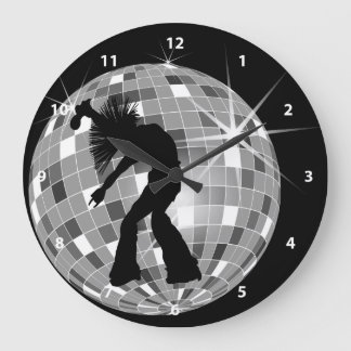 Singer & Dancer Silhouette On Disco Ball Large Clock