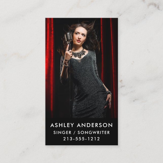 Singer Musician Full Photo Promo Business Card (Front)