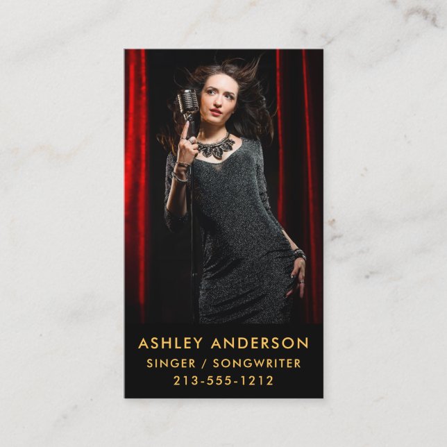 Singer Musician Full Photo Promo Gold Business Card (Front)
