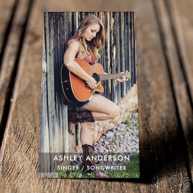 Singer Musician Modern Black Business Card (Customize to change background color of back of card, text size or text style.)