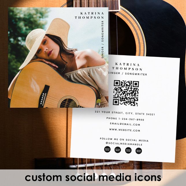 Singer Musician Photo Guitarist QR Code  Square Business Card (Singer Musician Photo Guitarist QR Code Square Business Card)