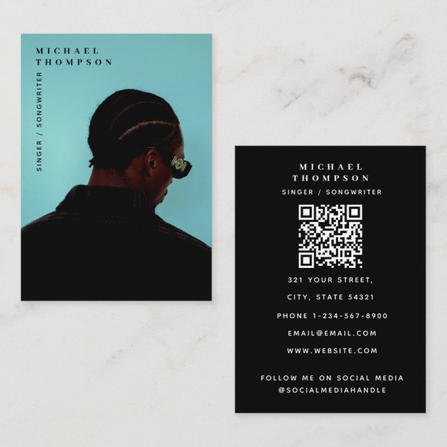Singer Musician Photo Performer Model QR Code Business Card (Front/Back)