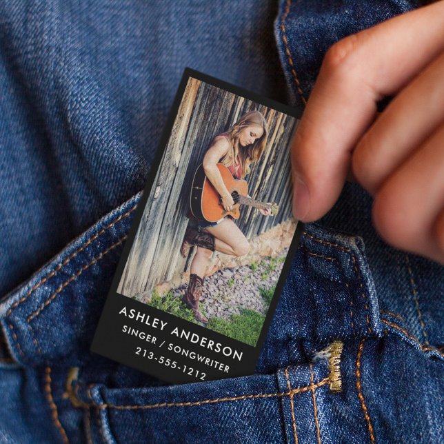 Singer Musician Photo Promo Business Card - Blk (Customize to change background color, text size or text style.)