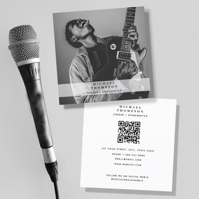 Singer Musician Photo Social Media QR Code Square Business Card (Creator Uploaded)