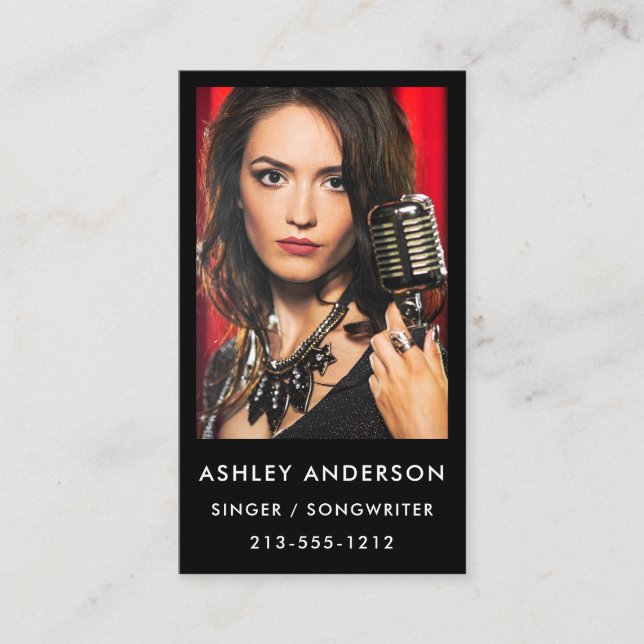 Singer Musician Promo Photo Business Card Blk (Front)