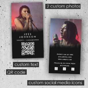 Singer Musician Songwriter Band Photo QR Code  Business Card