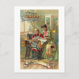 Singer Sewing Machine "The First Lesson" Victorian Postcard