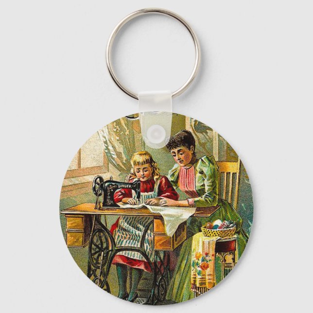 Singer Sewing Machine "The First Lesson" Vintage Key Ring (Front)