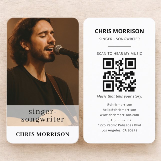 Singer Songwriter QR Code Photo Business Card (Creator Uploaded)