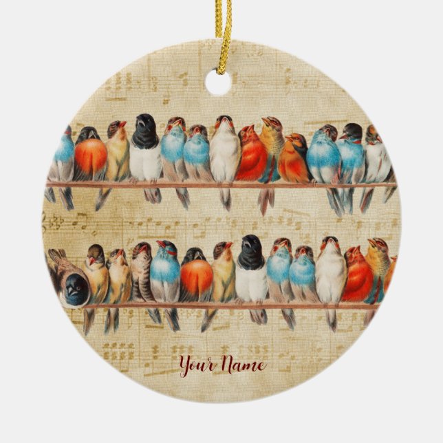 Singing and Chirping  Ceramic Tree Decoration (Front)