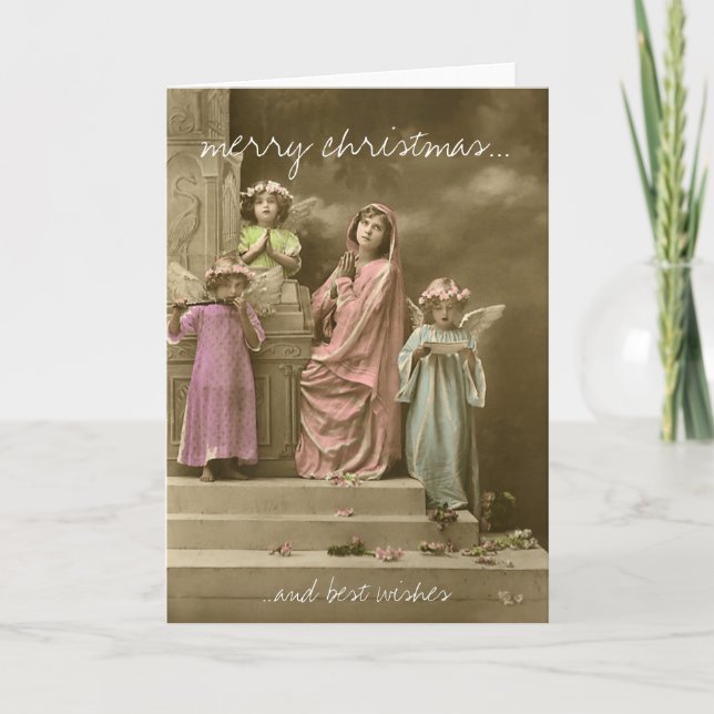 Singing angel vintage christmas greeting card (Front)