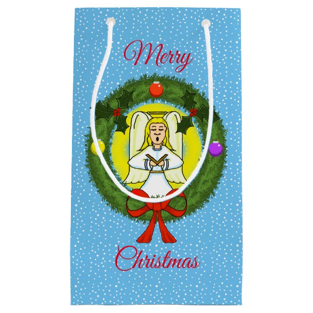 Singing Angel with Snow Christmas Gift Bag (Front)