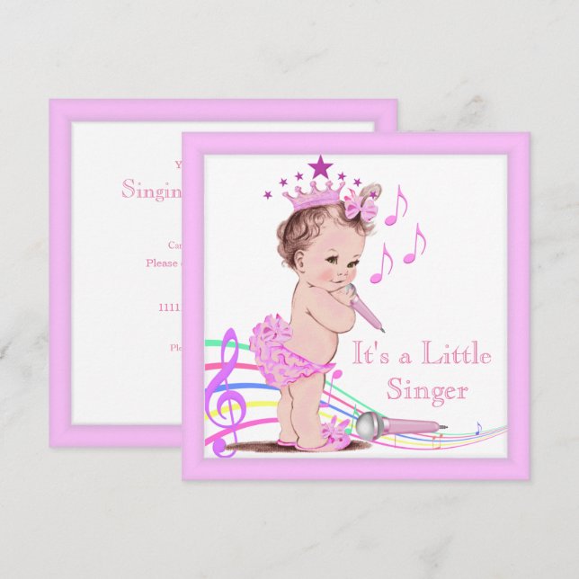 Singing Baby Shower Cute Girl Pink Music Invitation (Front/Back)