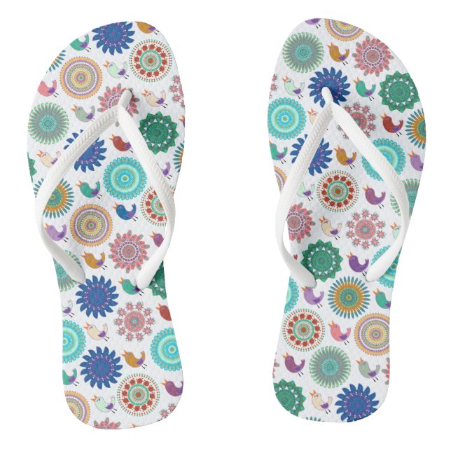 Singing Bird and Mandala Folk Art Cute Pattern Jandals (Footbed)