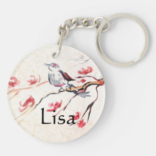 Singing Bird Background Key Ring