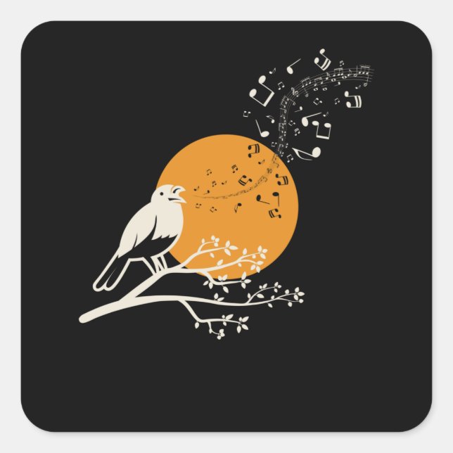 Singing Bird Musical Notes Moon Square Sticker (Front)