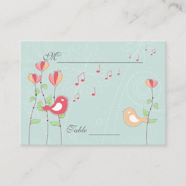 Singing Birds with Flowers Wedding Place Setting Card (Front)