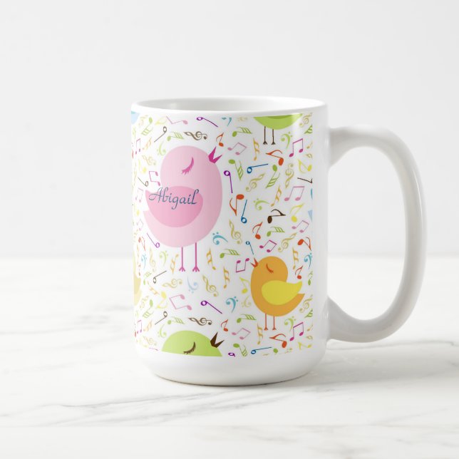 Singing Birds with Musical Notes Personalised Mug (Right)