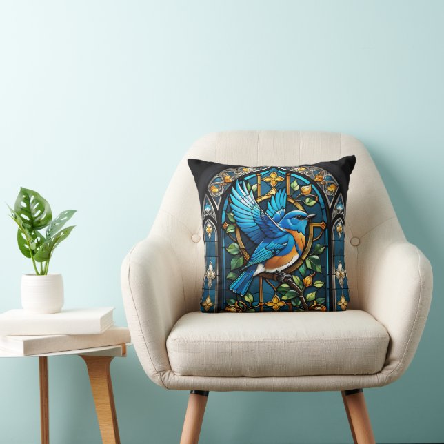 Singing Bluebird: Stained Glass Serenade Cushion (Chair)