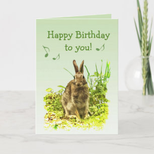 Singing Bunny Rabbit in Grass Birthday Card