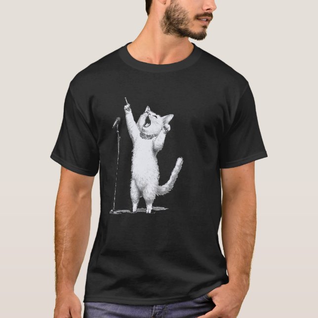 Singing Cat Microphone Enthusiast T-Shirt (Front)