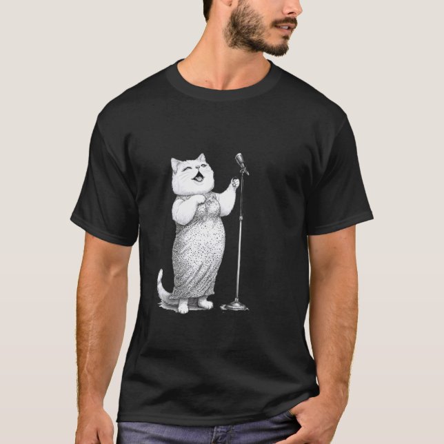 Singing Cat Microphone Stage Star Fun T-Shirt (Front)